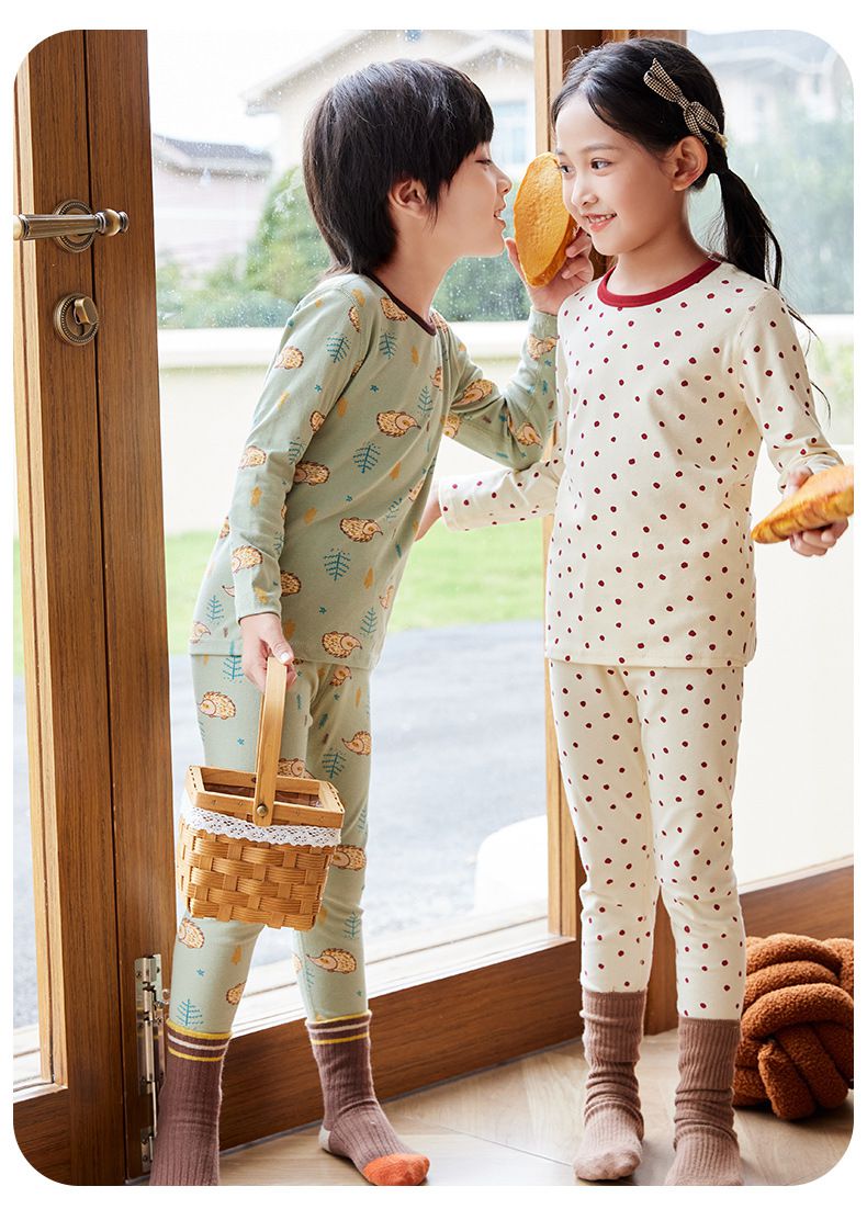 棉質圓領長袖家居服套裝-鱷魚-灰色