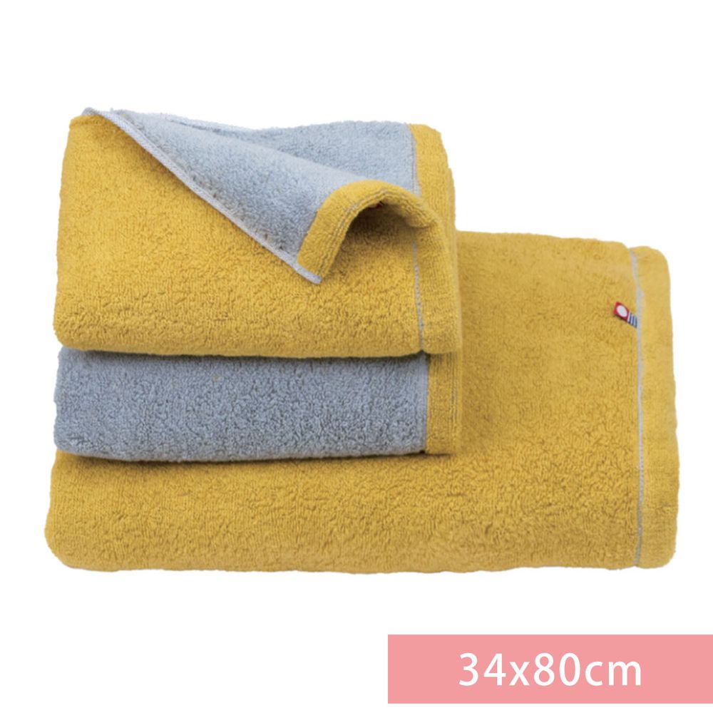 日本代購 - 日本製今治純棉長毛巾-雙面撞色-黃灰 (34x80cm)