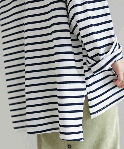 日本 Bou Jeloud - 百搭落肩長袖上衣-條紋-粉