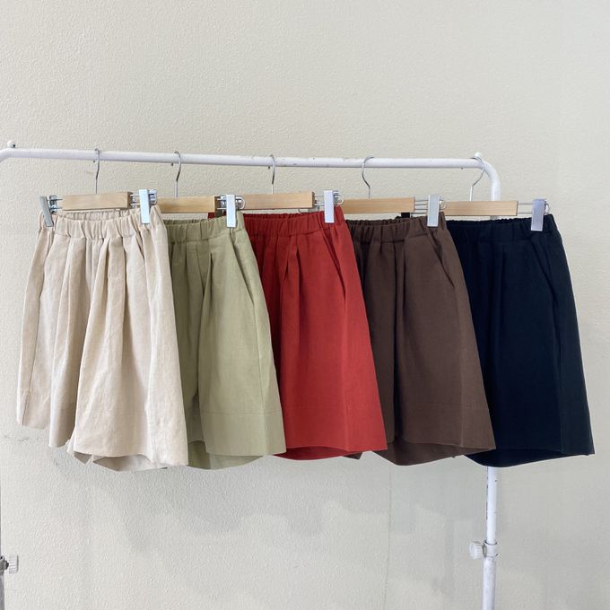 韓國女裝連線 - 鬆緊腰輕便棉麻短褲-橄欖綠 (FREE)