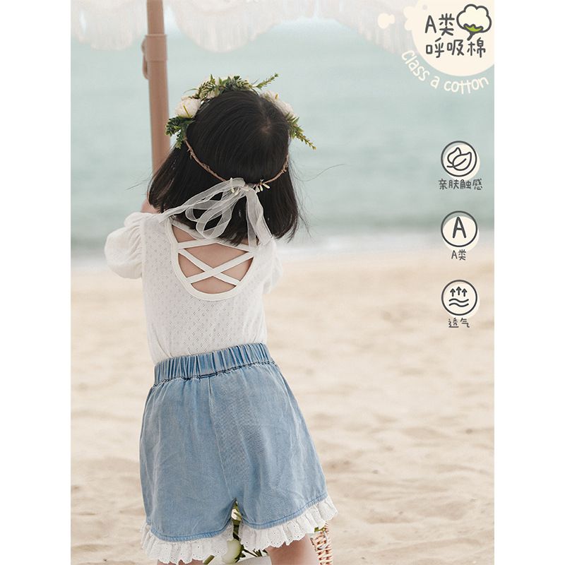 鳥眼簍空泡泡袖上衣-黃色