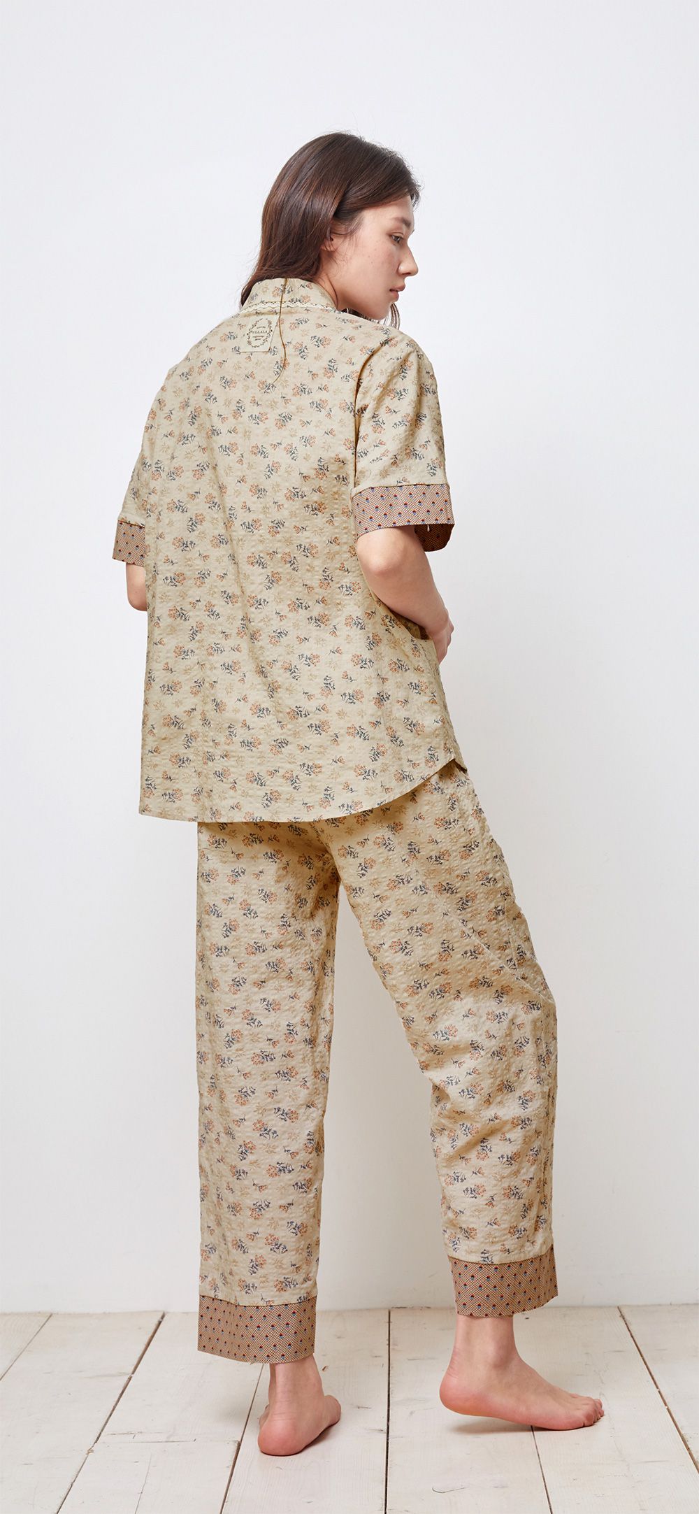 韓國 ULLALA - 復古碎花長褲睡衣(兩件式) (FREE)