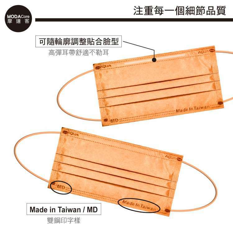 MODACore 摩達客 - 水舞醫用口罩-MIT+MD雙鋼印-莫蘭迪系列-蜜橙橘、煙灰粉-2盒組(30入/盒)