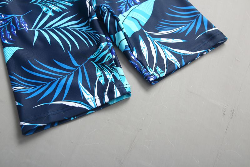 男寶長袖泳裝套裝(附帽子)-恐龍+葉子褲-深藍+淺藍