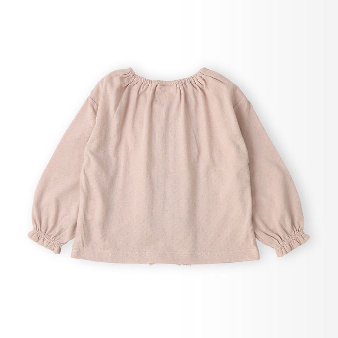 日本 ZOOLAND - 胸前層次摺邊圓領長袖上衣-緹花紋理-米白