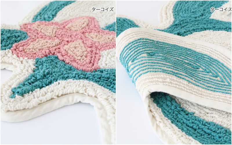 日本 TOMO - 夏威夷海洋風針織地墊-海龜-淺綠 (約65×62cm)