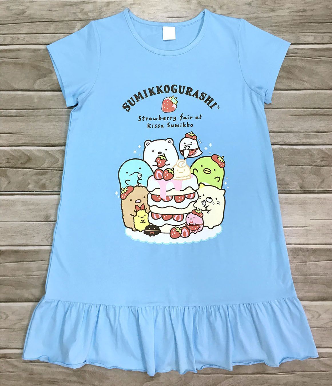 角落小夥伴 - 女童冰瓷棉短袖連身衣-蛋糕-藍