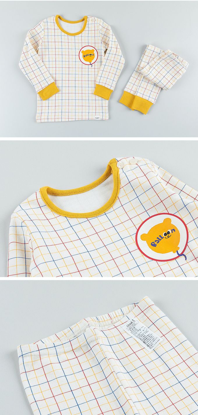 韓國 Cordi-i - 40支無螢光棉長袖家居服-氣球黃熊-象牙白