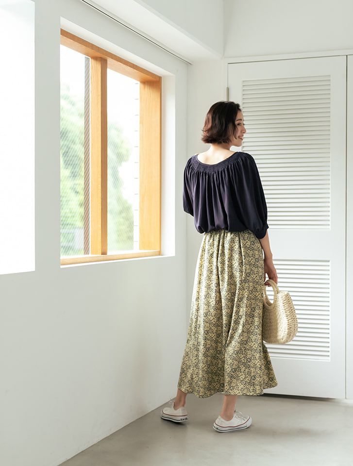 日本 fifth - 復古碎花長裙-白