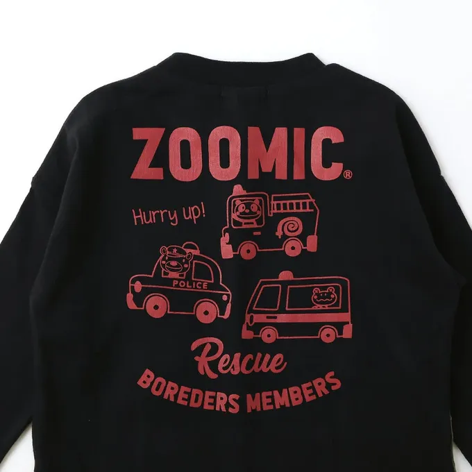 日本 ZOOLAND - 熊熊救援隊 燈芯絨吊帶拼接長袖上衣-警車-白X藍