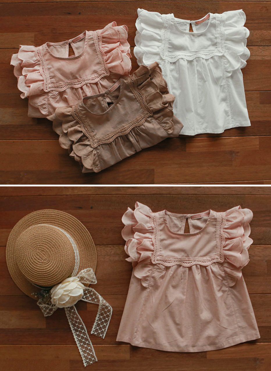 韓國 PuellaFLO - 蝴蝶狀荷葉袖上衣-藕粉