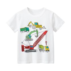 27KIDS - 純棉短袖上衣-工程車挖土機-米白色