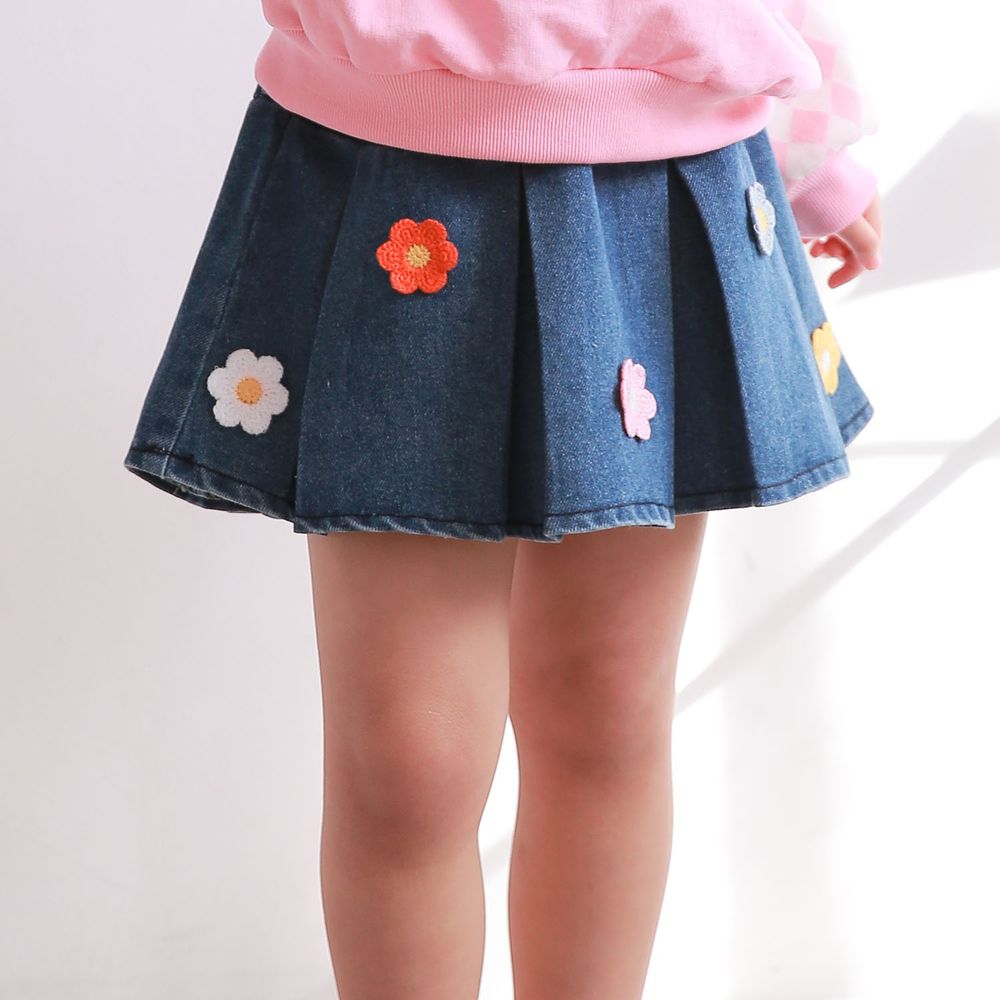 韓國 Coco rabbit - 立體花朵打褶牛仔短裙