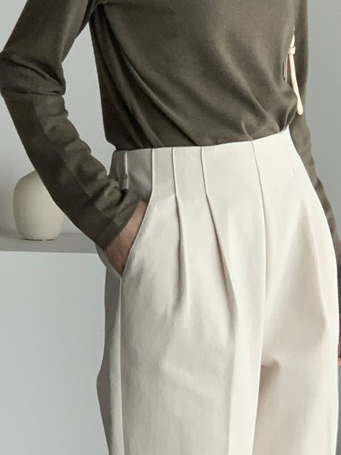 韓國女裝連線 - 百搭中領混羊毛長袖上衣-灰軍綠 (FREE)