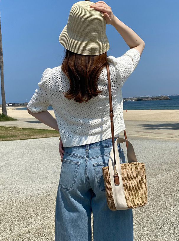 日本 GRL - 清新短版鉤針短袖上衣-冰河藍 (F)