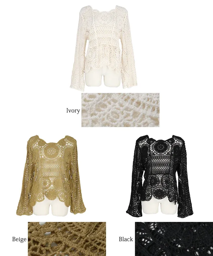 日本 COCA - 萬花筒雕花鉤針罩衫-淺杏