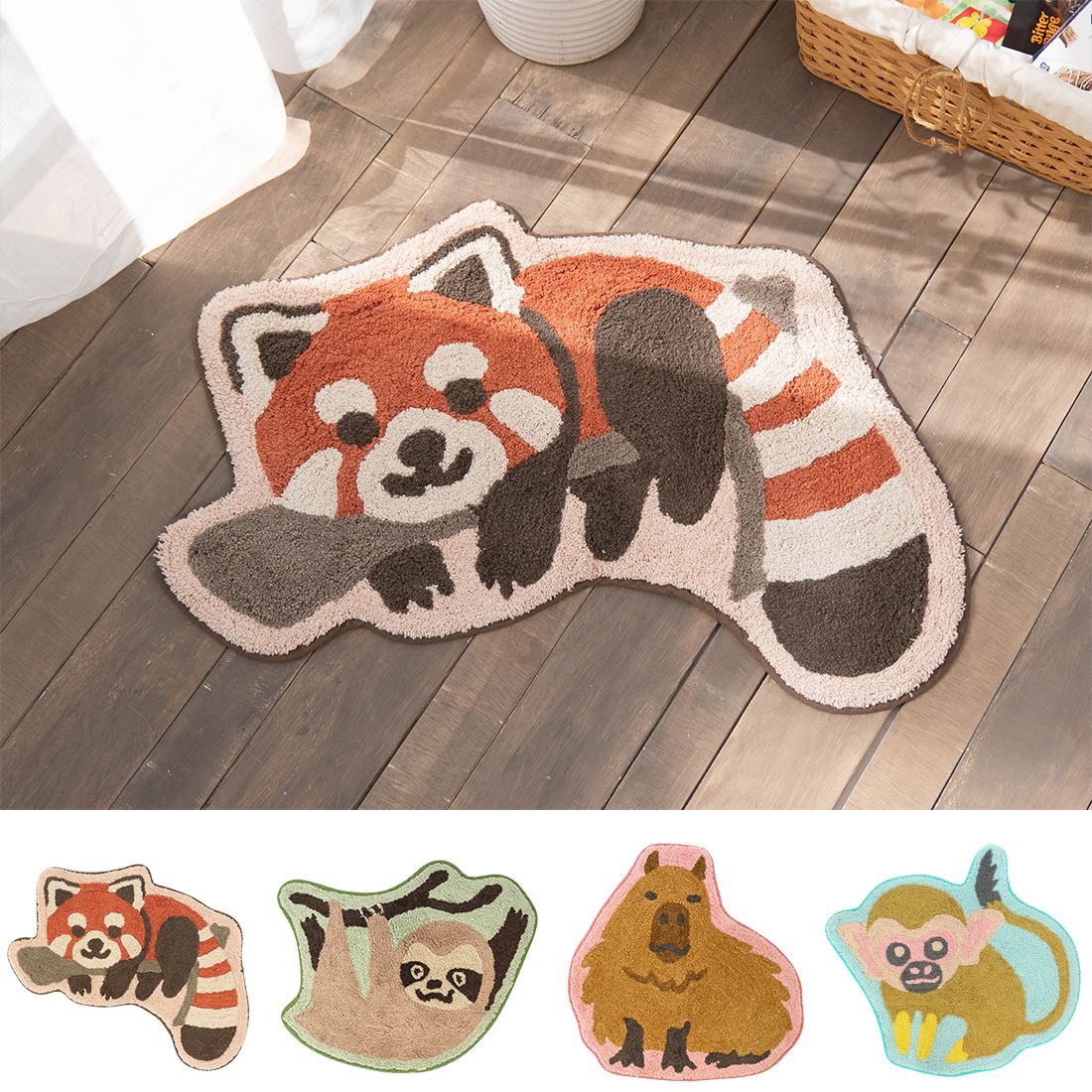 日本 TOMO - 動物系 短絨吸水腳踏墊/地墊-小浣熊 (約60×52cm)