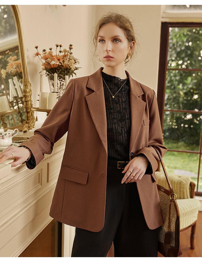 時尚寬鬆休閒西裝外套-焦糖色