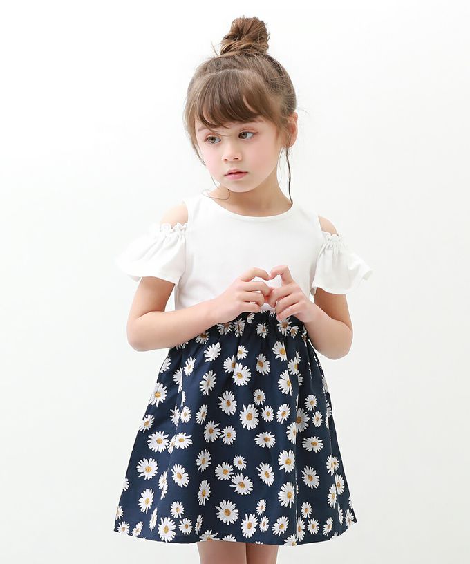 日本 devirock - 挖肩氣質荷葉短袖洋裝-格紋-海軍藍x黑白