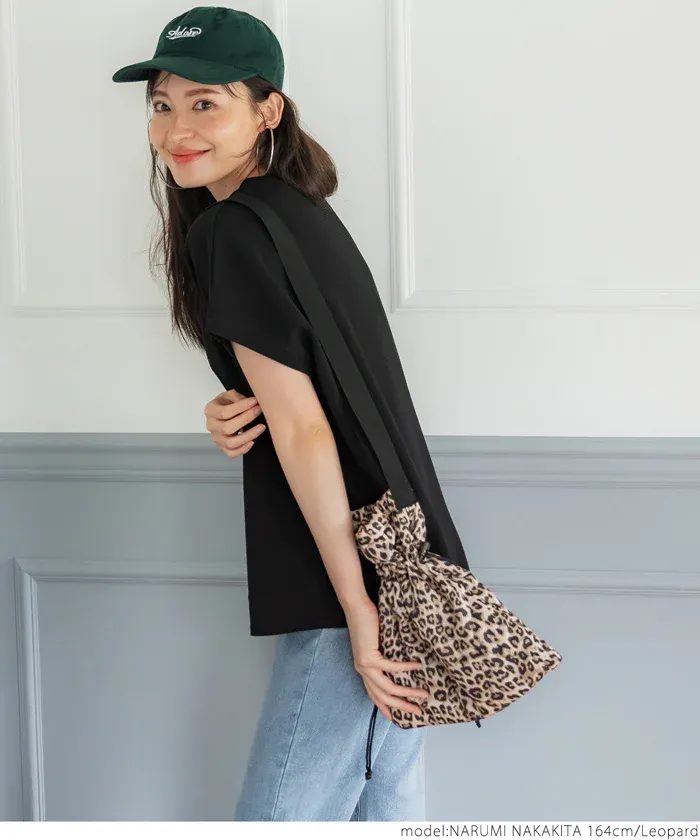 日本 COCA - 時尚豹紋抽繩束口包