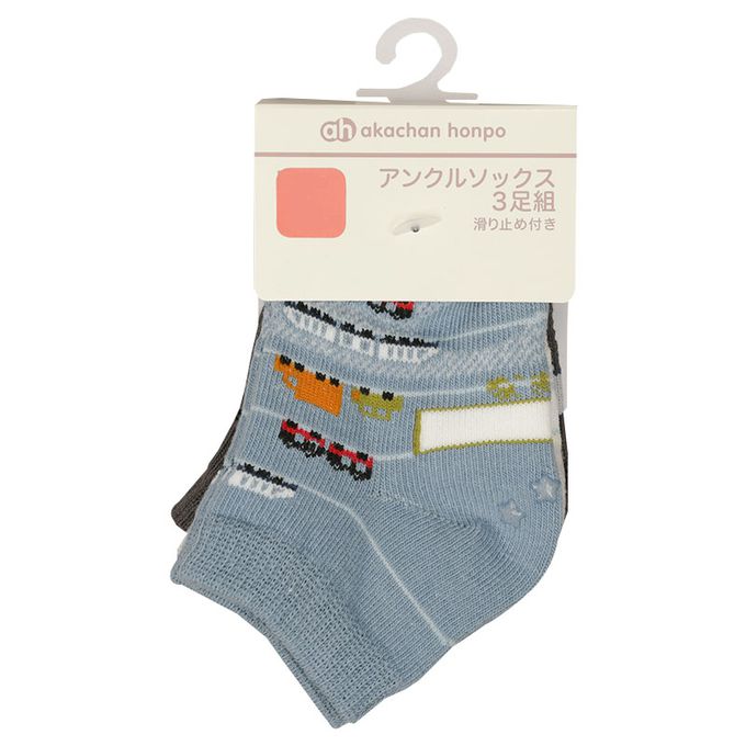 akachan honpo - 踝襪3雙組-電車-藍色 (9~14cm)