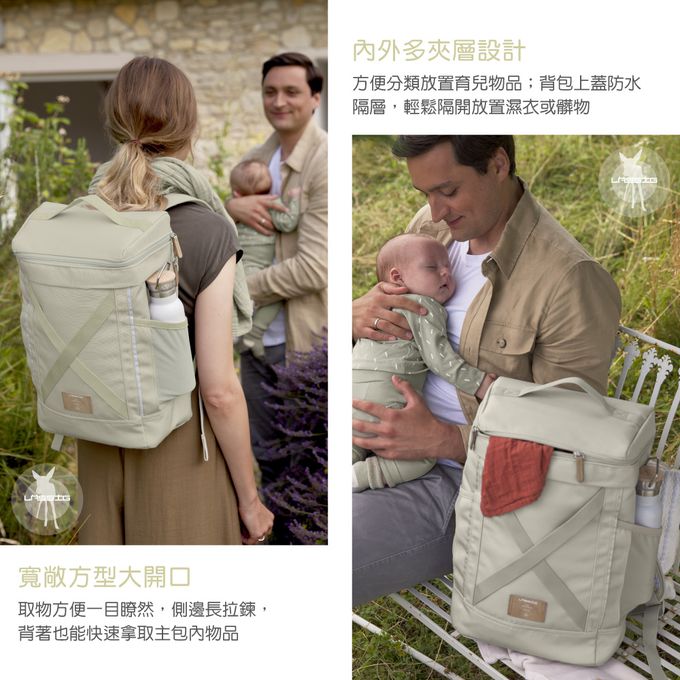 德國 Lassig - 森系純色交叉後背媽媽包-湖水青-含尿布墊+推車掛勾+保溫瓶收納包