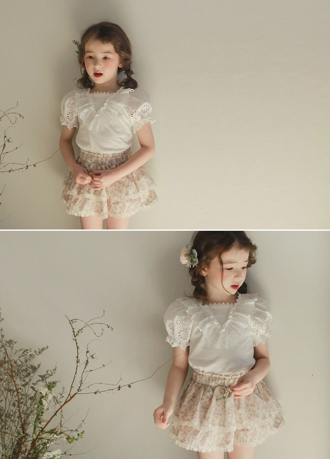 韓國 PuellaFLO - 蕾絲滾邊蛋糕褲裙-粉紅花