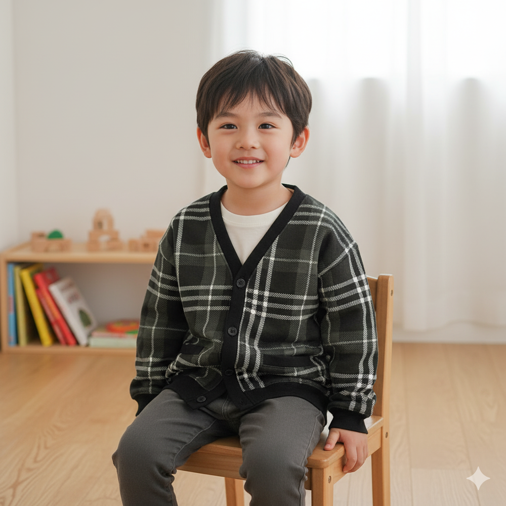 開襟外套-毛圈布-黑色