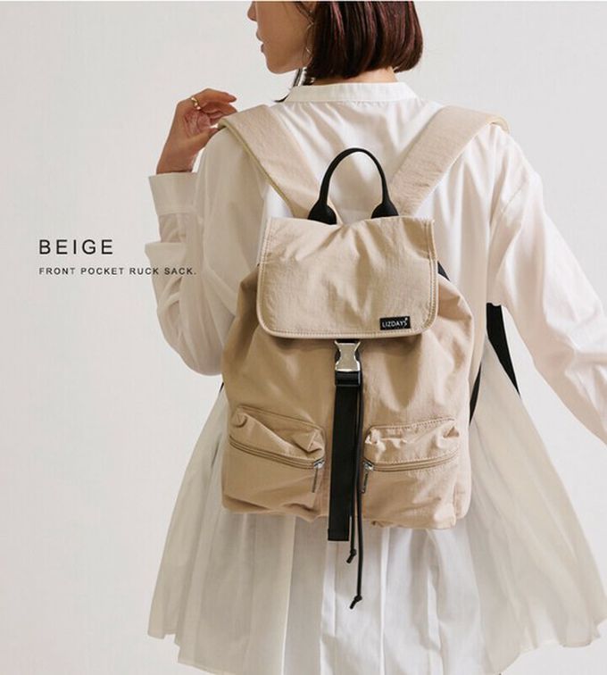 日本 LIZDAYS - 輕量簡約防潑水多口袋後背包-煙燻綠 (30x35cm)