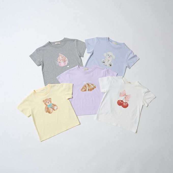 日本 Lycee mine - 100%棉 甜蜜印花短袖上衣-緞帶牛角麵包-紫丁香