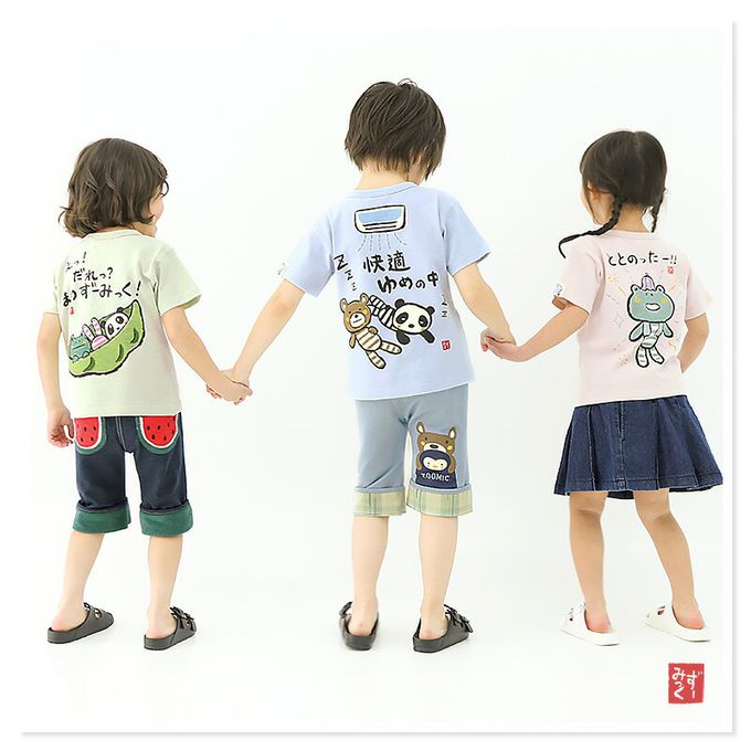 日本 ZOOLAND - 和風印花純棉短袖上衣-夏天好涼-淺藍