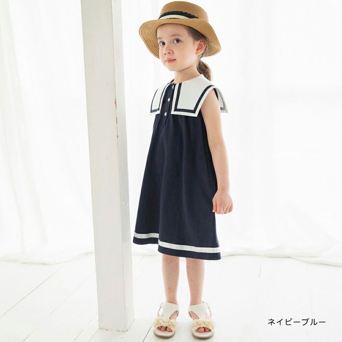 日本 BRANSHES - 夏日水手領背心洋裝-海軍藍