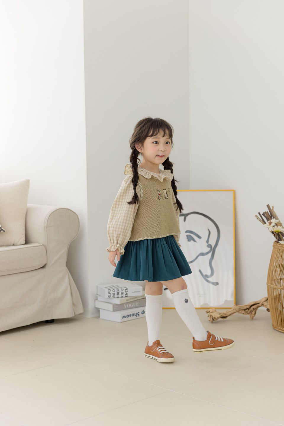 韓國 Orange Mom - 三隻小熊針織短背心-抹茶綠