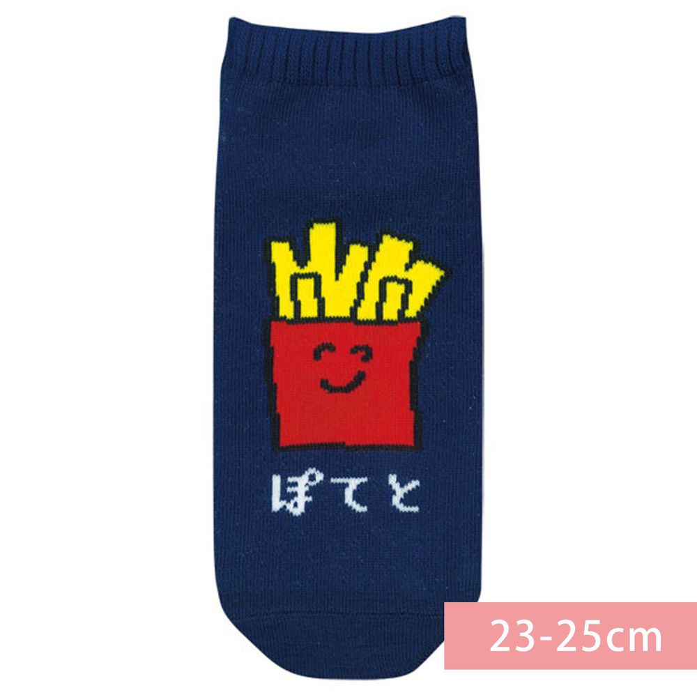 日本 OKUTANI - 童趣日文插畫短襪-薯條-深藍 (23-25cm)