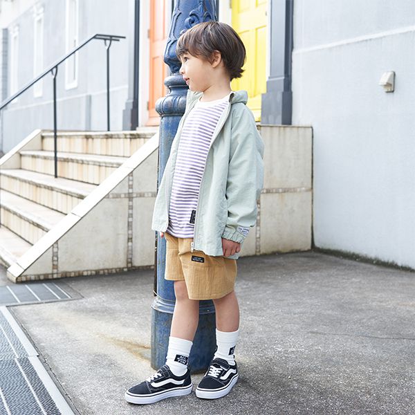 日本 b-ROOM - 潑水加工 連帽2WAY防風外套(附收納袋)-恐龍-軍綠