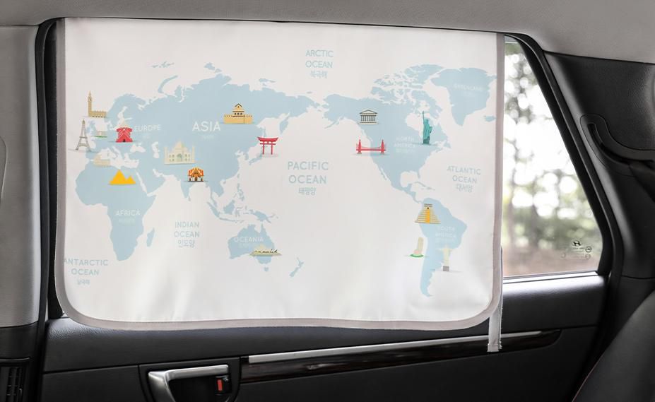 韓國 Bebe Deco - 三層遮光磁鐵遮陽窗簾-世界地圖 (65*45cm)