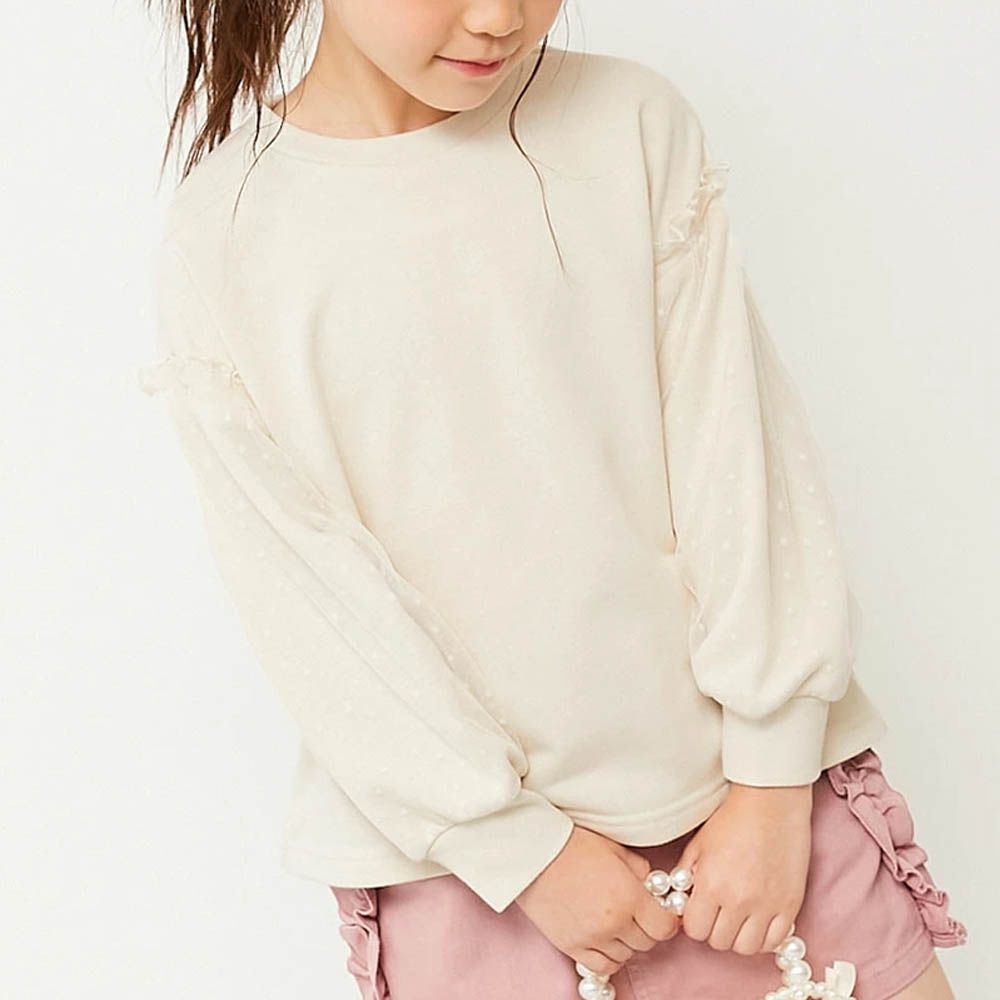 夢幻蕾絲拼接長袖上衣-象牙白