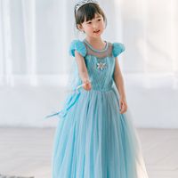Princess - 披肩薄紗短袖洋裝-藍色