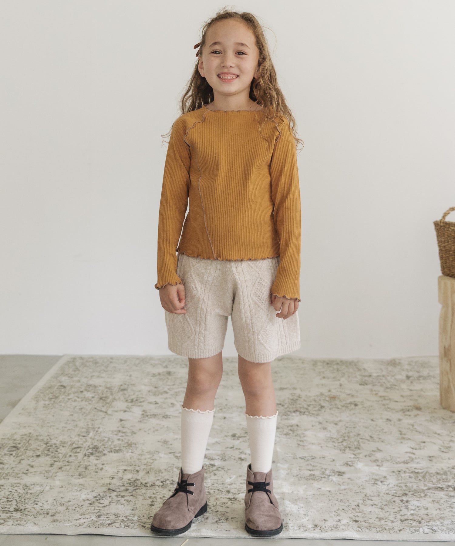 日本 PAIRMANON - 棉100% 羅紋不規則捲捲薄長袖上衣-孩子-葡萄紫