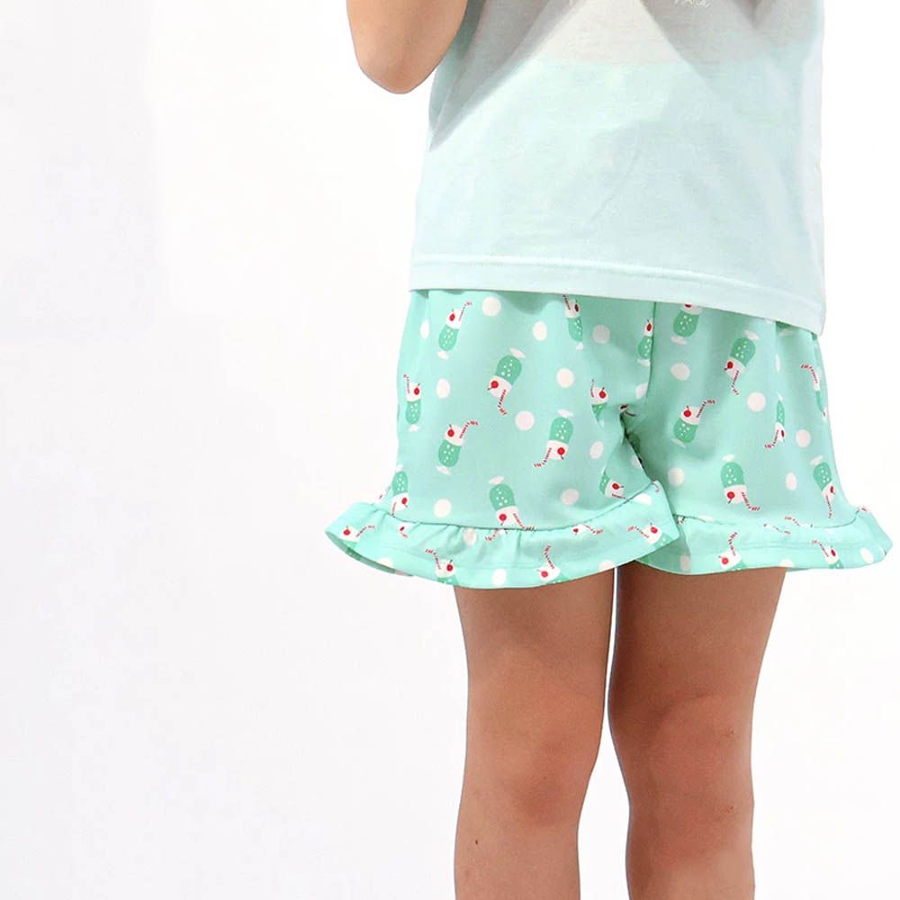 接觸冷感 透氣蘇打印花短褲-薄荷綠