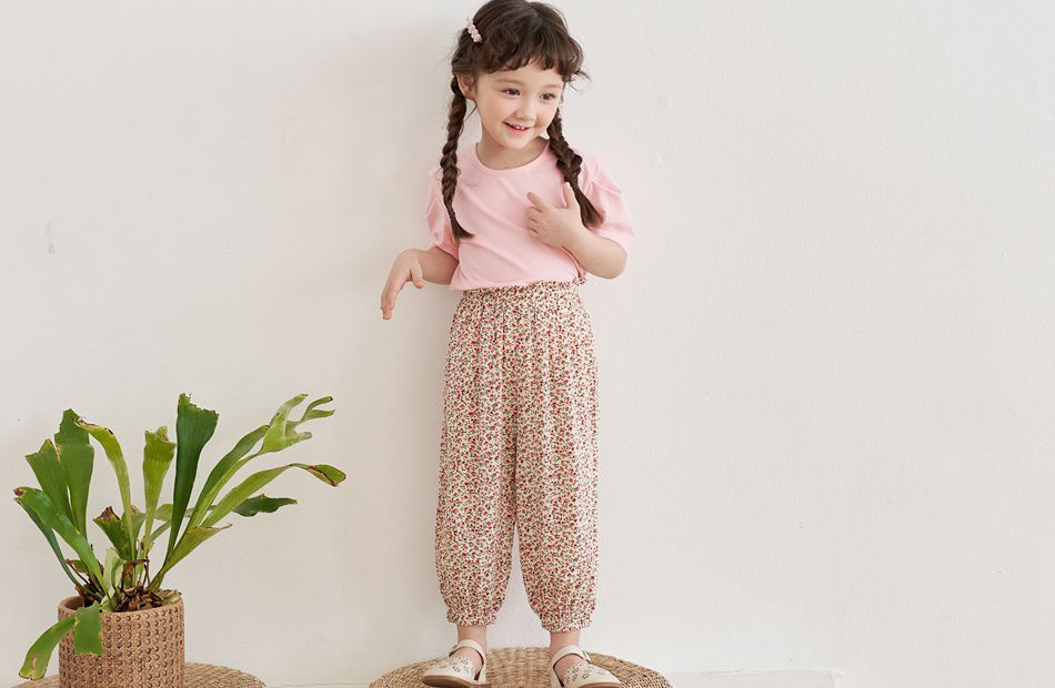 韓國 Bebezoo - 透氣純棉縮褲管防蚊褲-碎花米