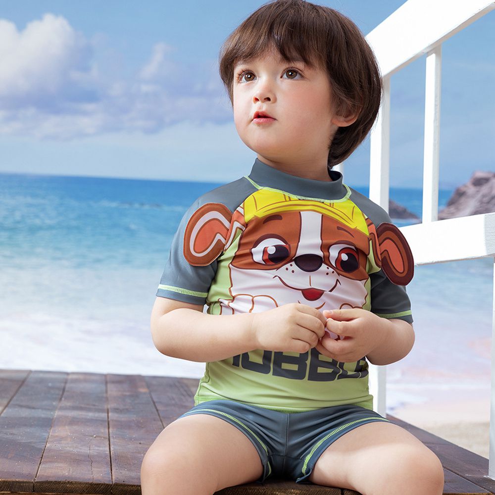 UPF50+短袖泳裝套裝-卡通人物小礫-黃灰色