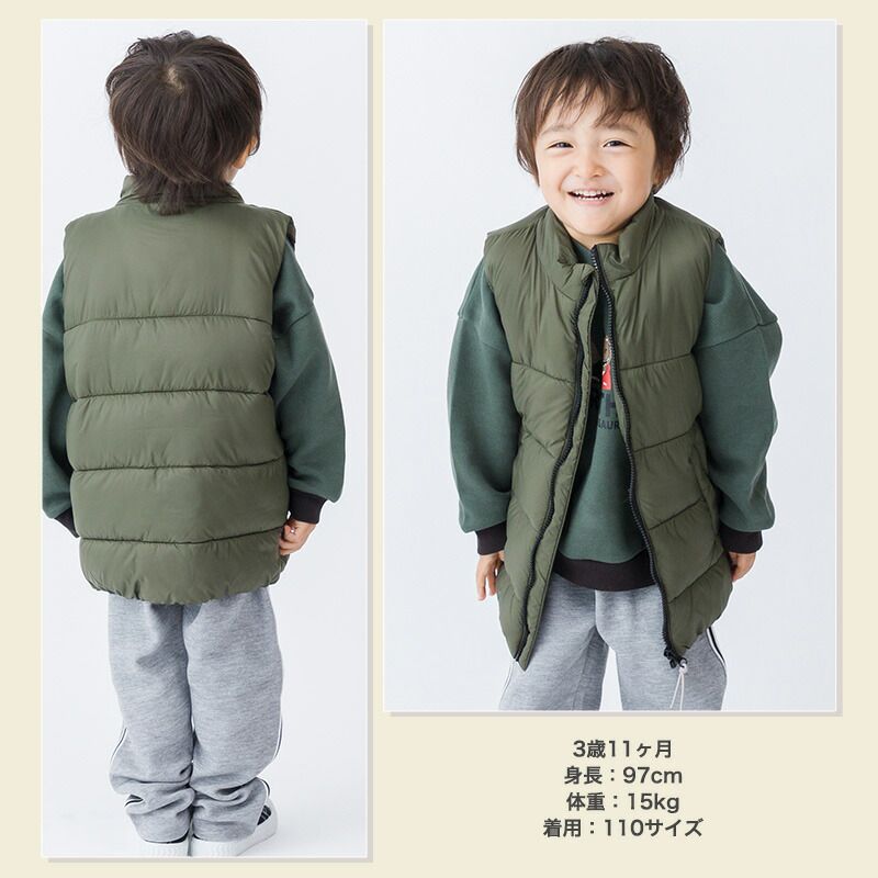 日本 ZOOLAND - 潑水加工 素面百搭鋪棉保暖背心-軍綠