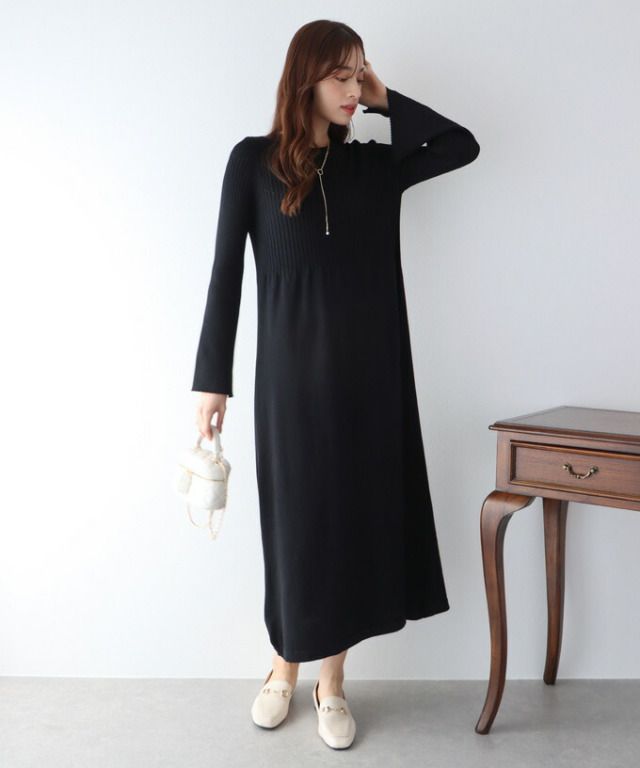 日本 BLUE EAST - 優雅花瓣袖羅紋針織洋裝-粉膚