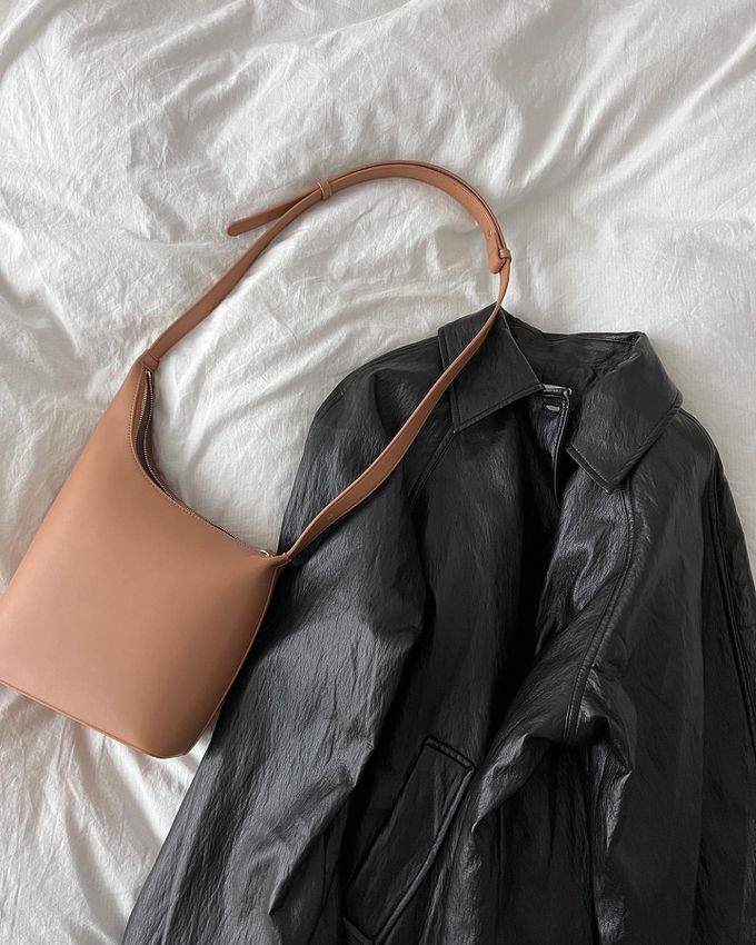 韓國lemego - 牛皮霧面可調整肩背/手提包(Sally)-焦糖棕