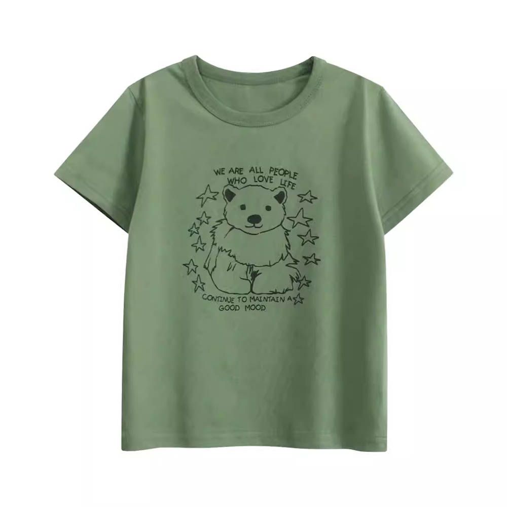 純棉短袖上衣-可愛動物-綠色