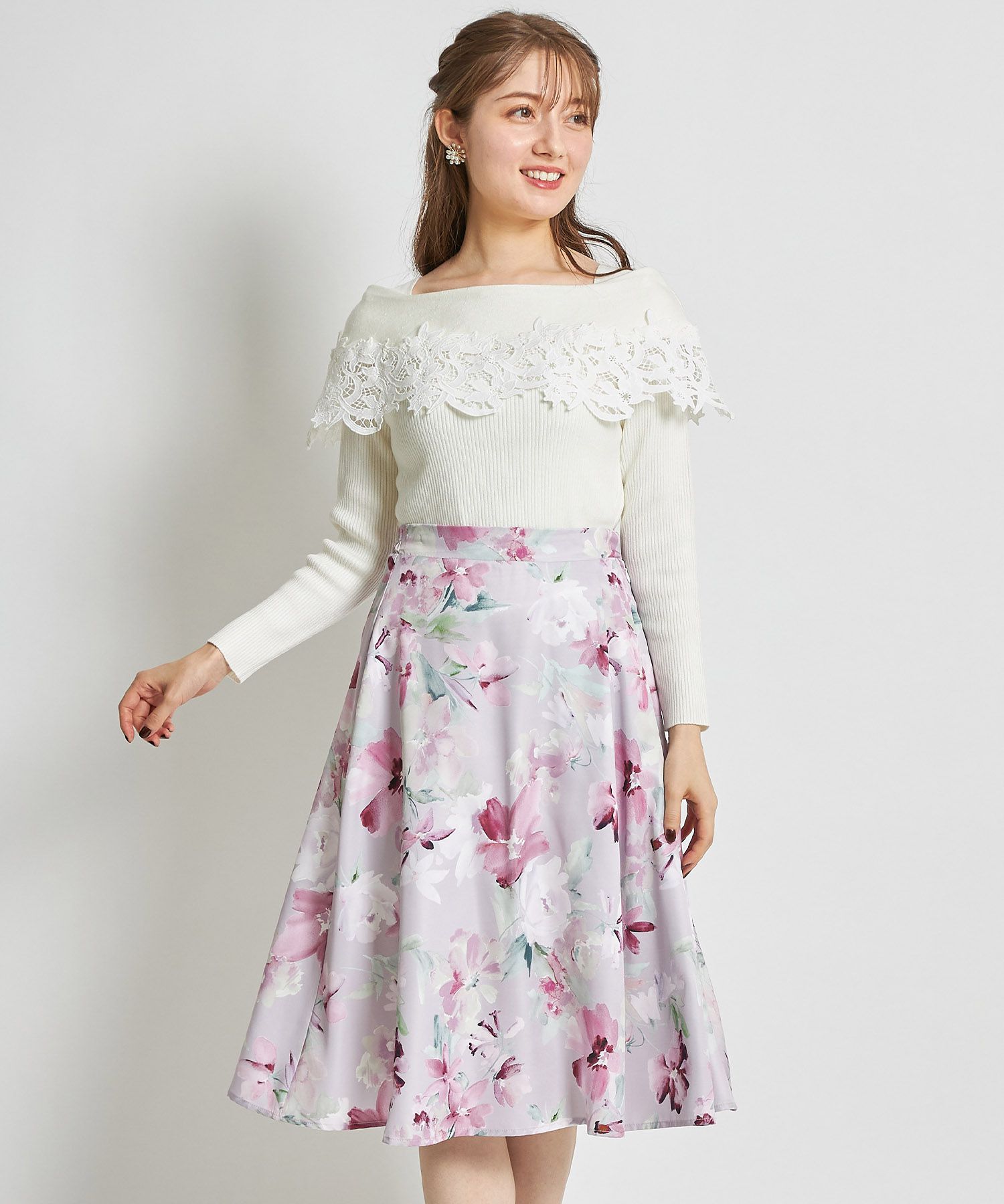 日本 tocco-closet - 氣質蕾絲拼接針織上衣-天使白