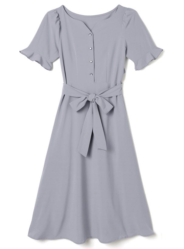 日本 GRL - 美背露腰蝴蝶結綁帶短袖洋裝-星塵藍