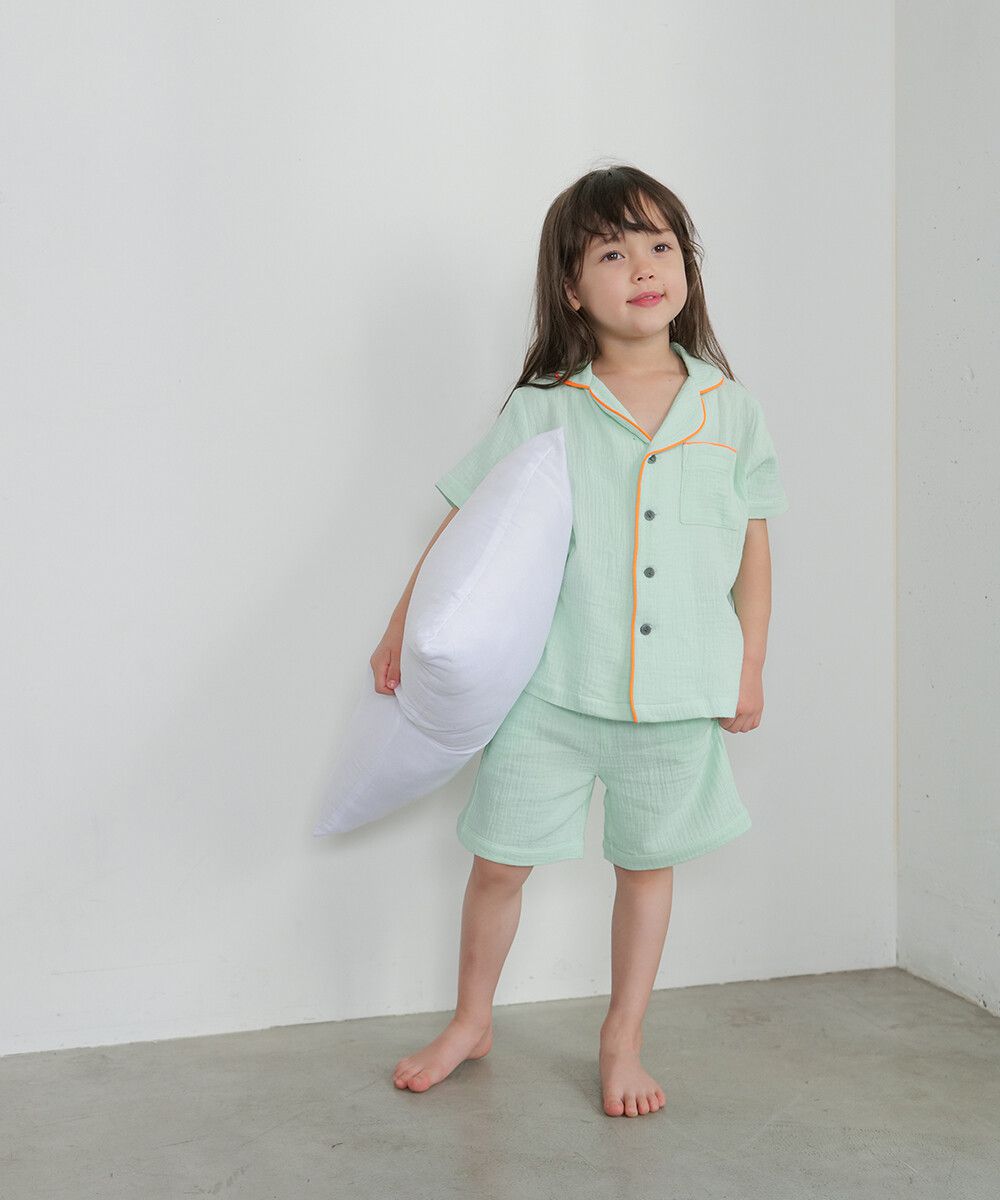 日本 riziere - 二重紗繽紛撞色滾邊家居服/睡衣-粉x藍