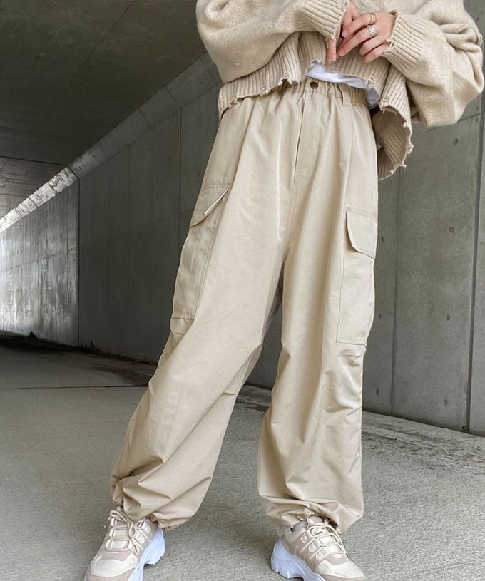 日本 Classical Elf - 美式休閒多口袋抽繩工裝褲-軍綠